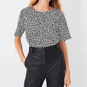 Ann Taylor Leopard Print Woven Tee In Winter White Size XSP